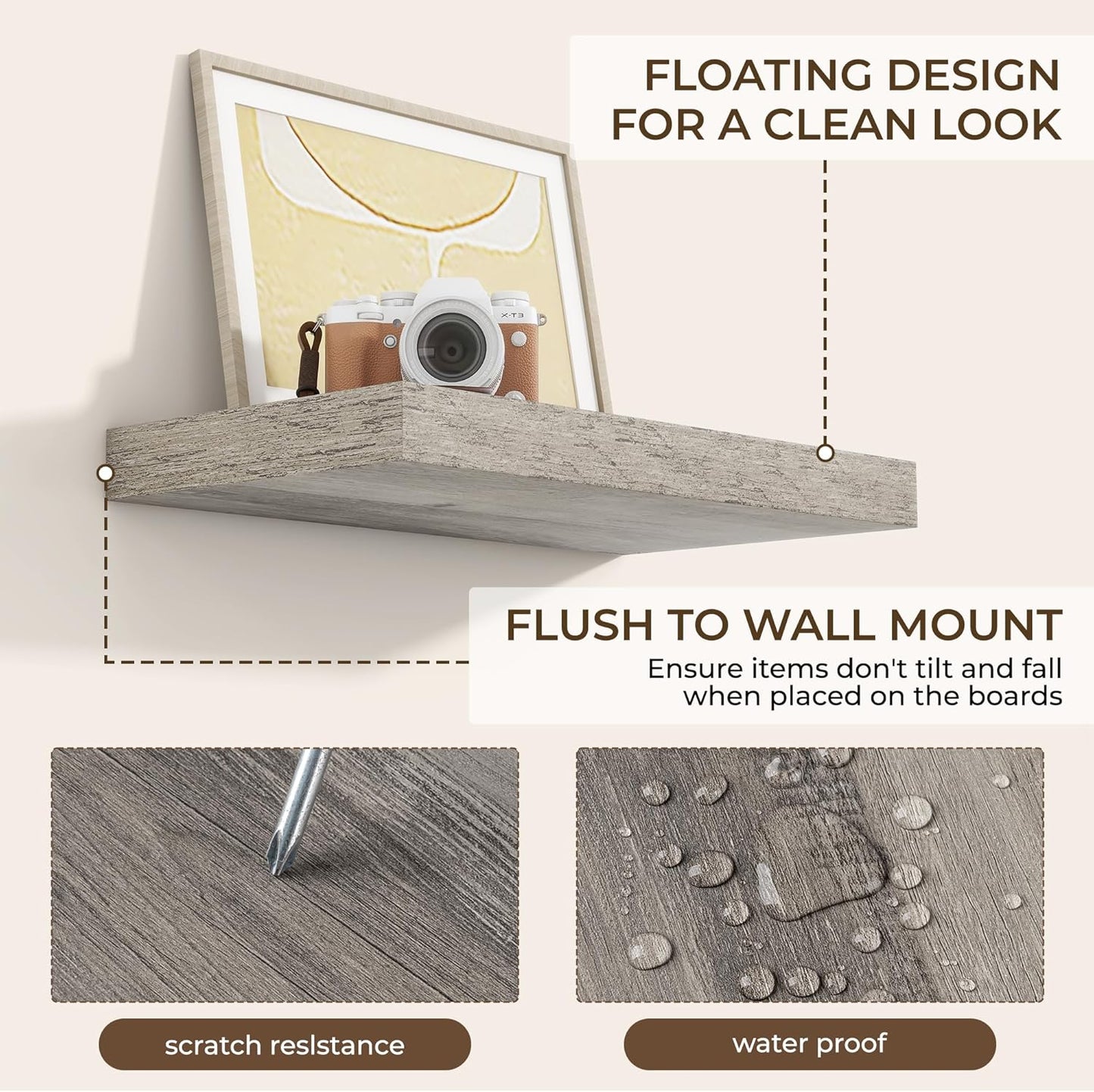RICHFOCUS 72Inch Floating Shelves for Wall 2 Pack Shelves for Bedroom|Kitchen|Bathroom Wall Mounted Rustic Wood Floating Shelf with Invisible Brackets for Books|Storage|Decor, Rustic Brown