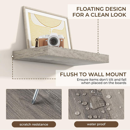 RICHFOCUS 72Inch Floating Shelves for Wall 2 Pack Shelves for Bedroom|Kitchen|Bathroom Wall Mounted Rustic Wood Floating Shelf with Invisible Brackets for Books|Storage|Decor, Rustic Brown