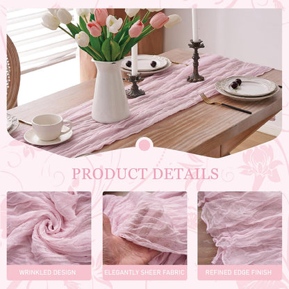 2pcs Cheesecloth Table Runner 120 Inches Pink Boho Gauze Cheese Cloth Runner 10FT Rustic Sheer Fall Table Runners for Thanksgiving Baby Shower Party Holiday Wedding Decoration