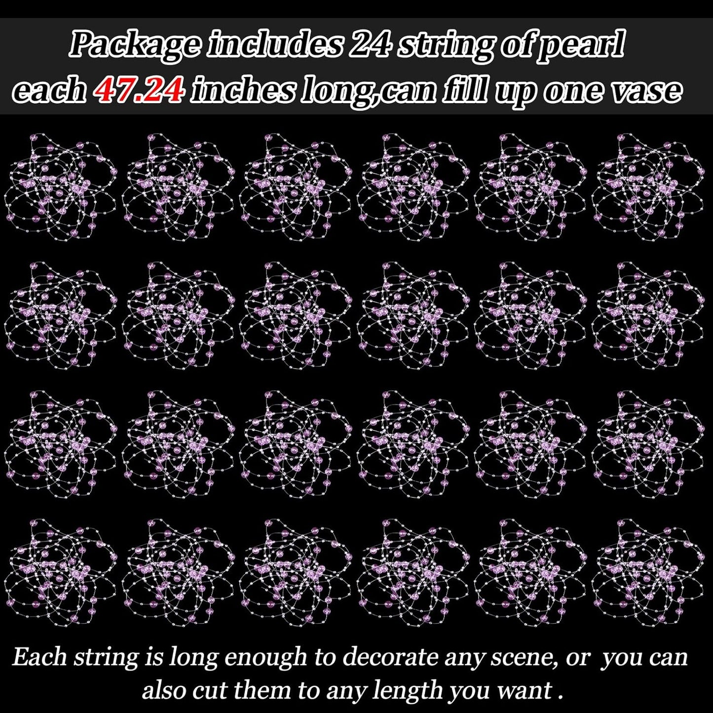 Tondiamo 24 Pcs Artificial Pearl String for Floating Candle Faux Pearls Beads String Garland Centerpiece Decoration for Vases Filler Wedding Spring Holiday Party Decor(Gold)