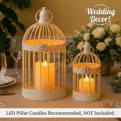 Vela Lanterns Bird Cage Decor Candle Holder Lantern Decorative Wedding Table Centerpiece Decorations, White, Small, Set of 4