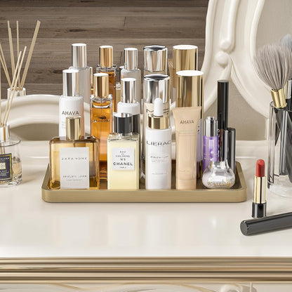 Bathroom Vanity Tray for Countertop - Bamboo Organizer Tray for Dresser Tops, Toilet, Perfume Small Decorative Tray Wood Tray for Home Decoration 11.81” L x 6.1” W x 0.79” H Black