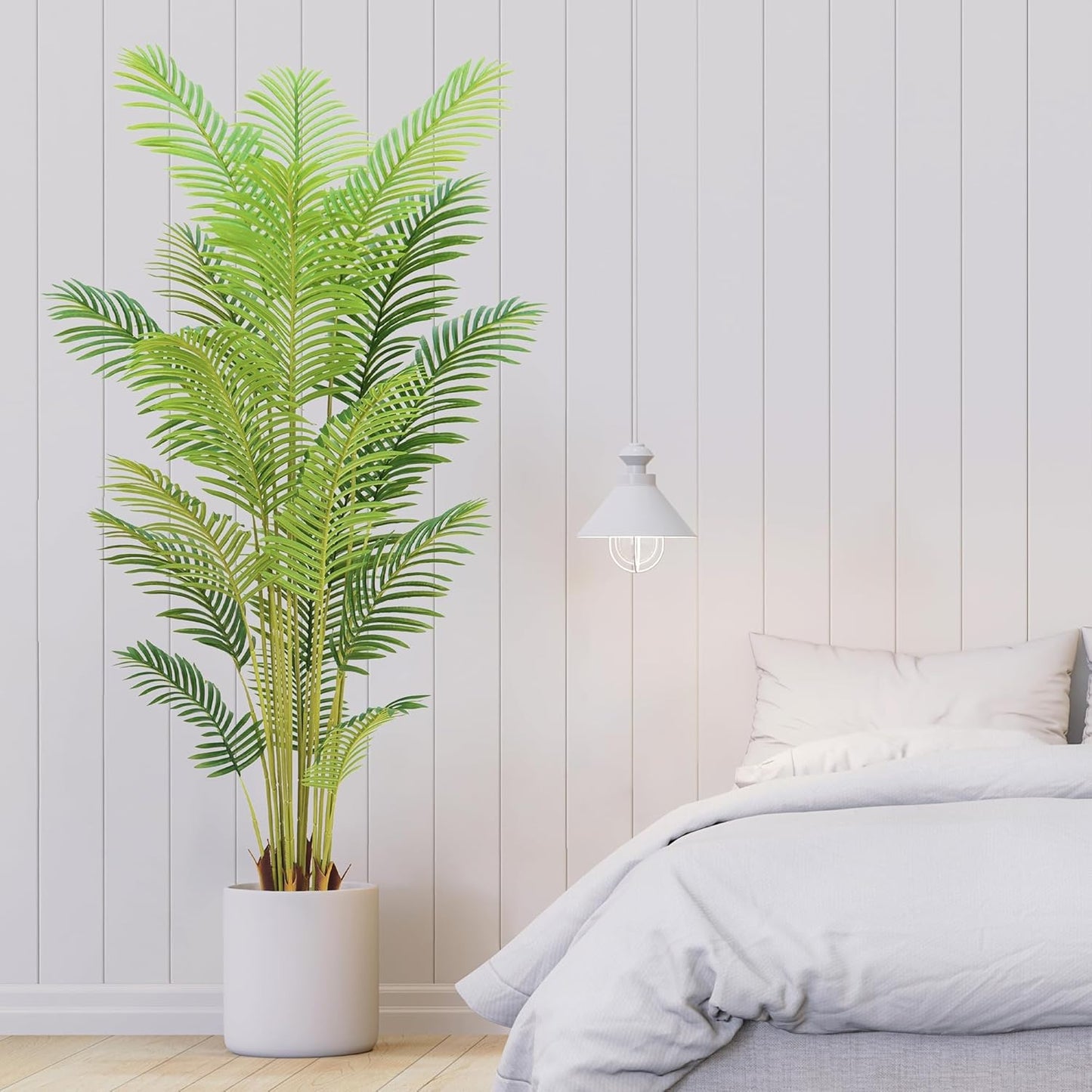 6FT Artificial Palm Tree Indoor with White Pot, Realistic Leaves, 15 Trunks Adjustable Branches, Tall Faux Fake Palm Plant, Ideal for Living Room Bedroom Office Home Interior Aesthetic Decor