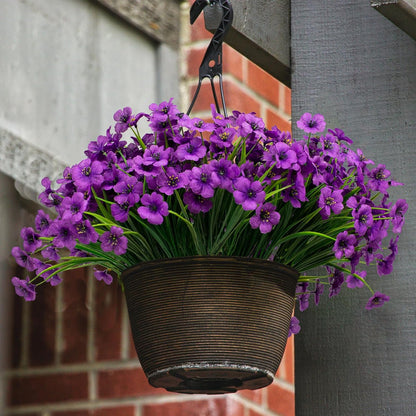 LikSoor 21 Bundles Artificial Outdoor UV Resistant Flowers No Fade Fake Outside Flowers Plastic Greenery Faux Shrubs Garden Porch Window Box Home Decoration(Purple)