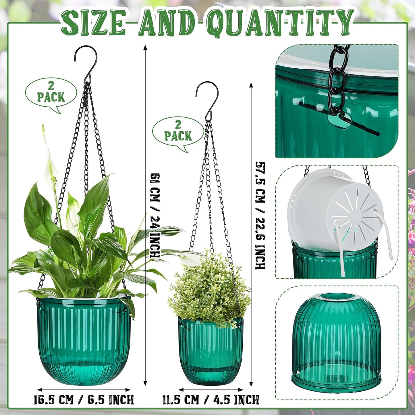 Maxcheck 4 Pcs Self Watering Hanging Planters Indoor Gift 6.5'' 4.5'' Hanging Flower Pots Baskets Outdoor Self Watering Plant with 3hooks Drainage Holes for Home