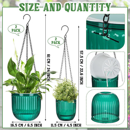 Maxcheck 4 Pcs Self Watering Hanging Planters Indoor Gift 6.5'' 4.5'' Hanging Flower Pots Baskets Outdoor Self Watering Plant with 3hooks Drainage Holes for Home
