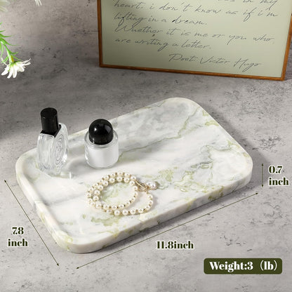 Marble Vanity Tray for Dresser Organizer, Travertine Bathroom Tray Countertop, Beige Decorative Serving Trays, Kitchen Sink Storage, Jewelry & Perfume Holder(Travertino Romano)