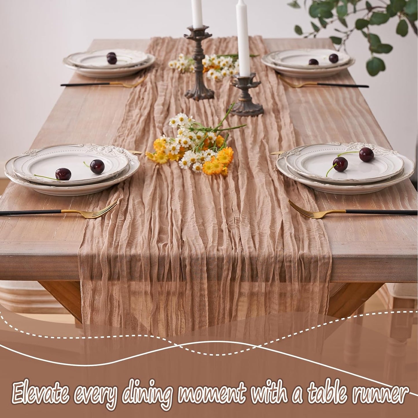 2pcs Cheesecloth Table Runner 120 Inches Pink Boho Gauze Cheese Cloth Runner 10FT Rustic Sheer Fall Table Runners for Thanksgiving Baby Shower Party Holiday Wedding Decoration