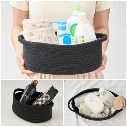 Small Woven Gift Basket Empty with Bag & Ribbon - Gifts for Mom, Baby Shower, Birthdays & Raffle - Cotton Rope Storage Basket for Dog Toys or Shelf - 12"x8"x5", White