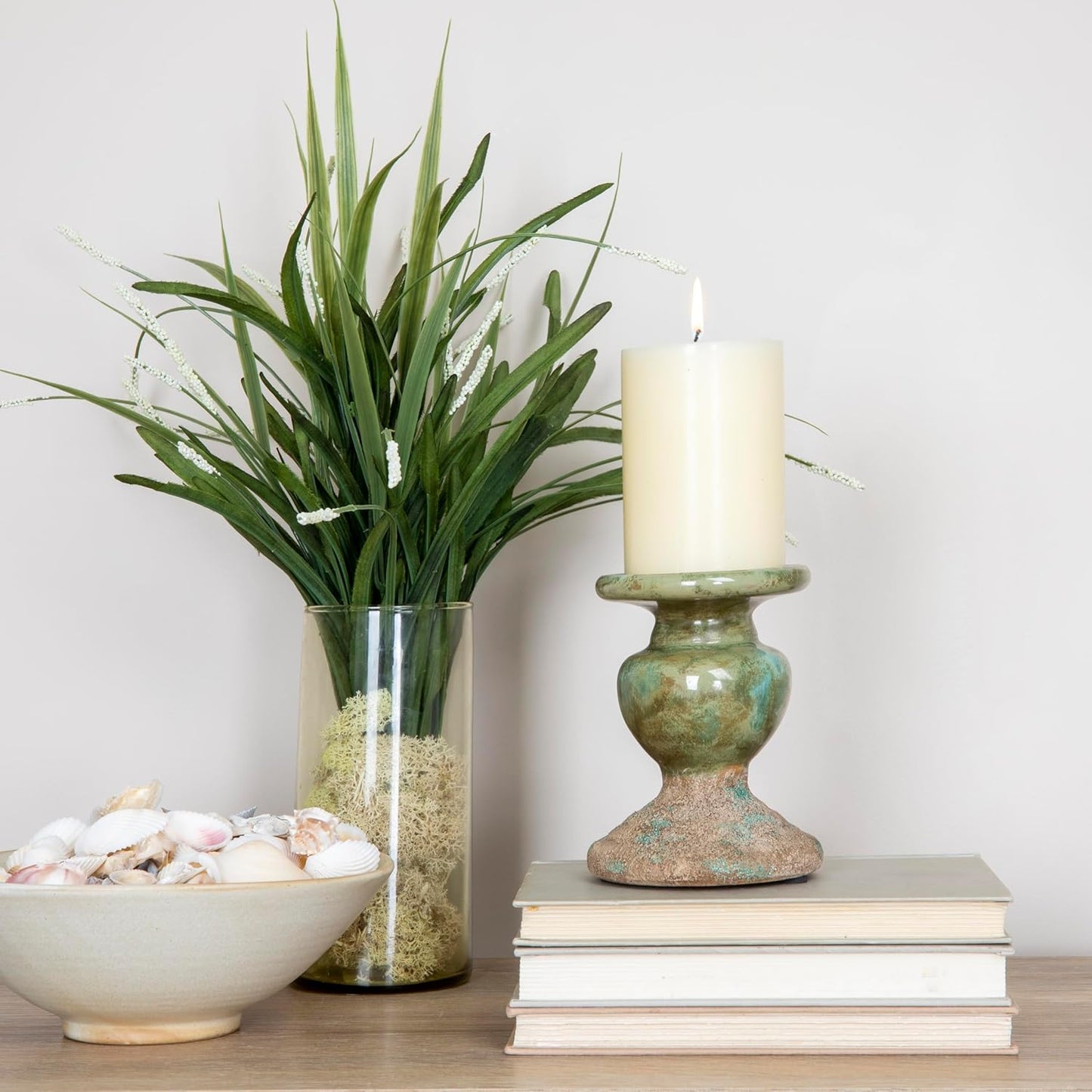 Creative Co-Op Small Distressed Blue Terracotta Pillar Candle Holder