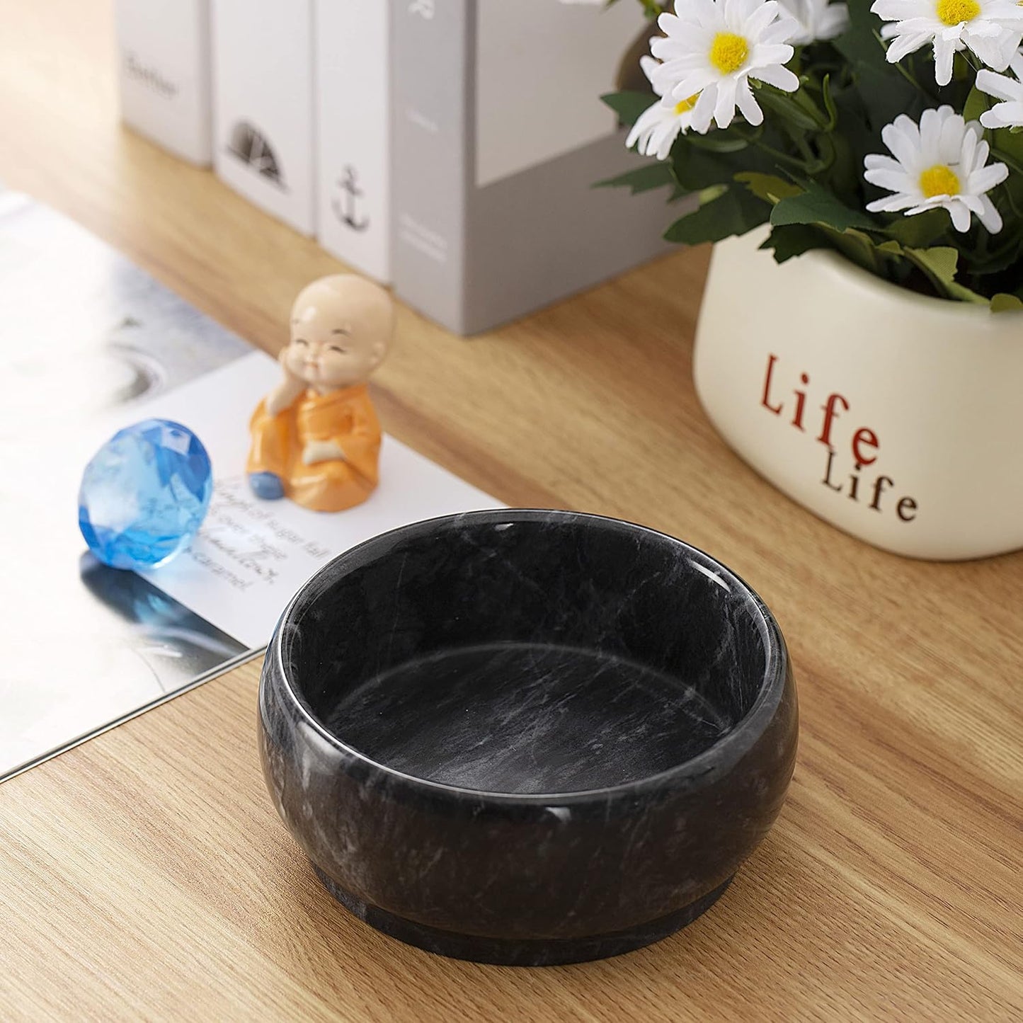 4.72 Inch Small Decorative Bowls, Natural Marble Decorative Bowls for Home Decor, Key Bowl, Coffee Tables Centerpiece, Soap Serving Bowl, Incense Burner, Smudge Bowl