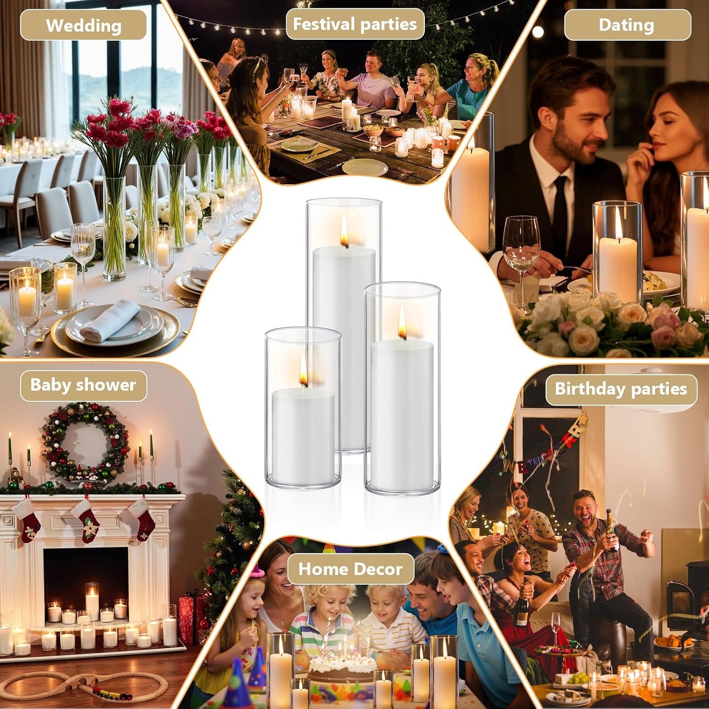 36 PCS Ivory White Pillar Candles with Glass Candle Holders Clear Hurricane Candle Holders Glass Cylinder Vases for Centerpieces Wedding Party, Event, Home Office (18 Candles+18 Candle Hoders)