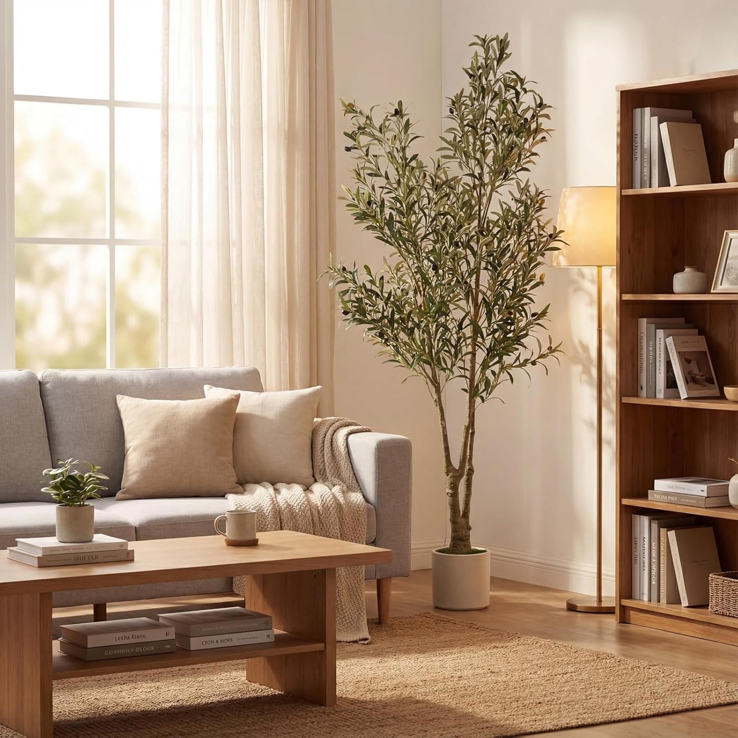 Faux Olive Tree, 5FT Artificial Olive Trees with Lifelike Olive Branches and Fruits, Fake Floor Plants with Pot for Indoor Home Office Living Room Outdoor Decor