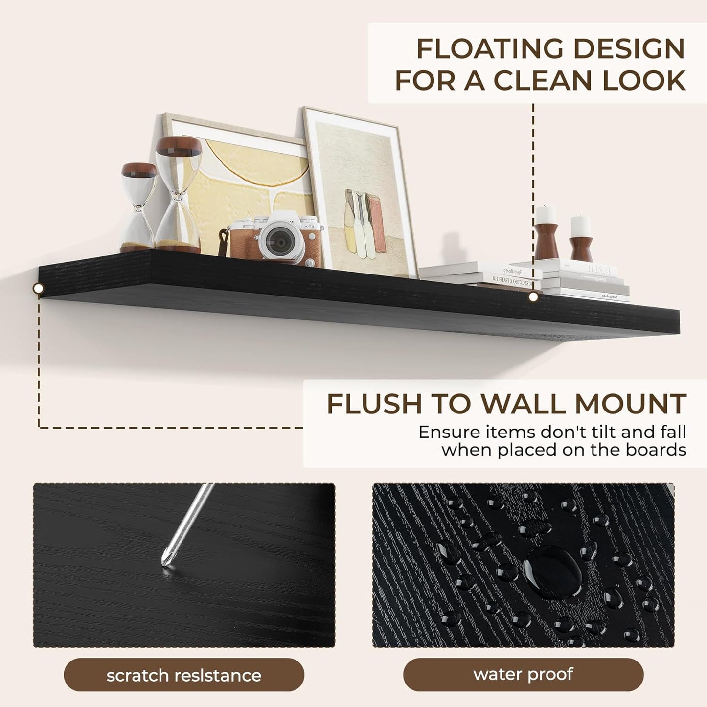 RICHFOCUS 72Inch Floating Shelves for Wall 2 Pack Shelves for Bedroom|Kitchen|Bathroom Wall Mounted Rustic Wood Floating Shelf with Invisible Brackets for Books|Storage|Decor, Rustic Brown