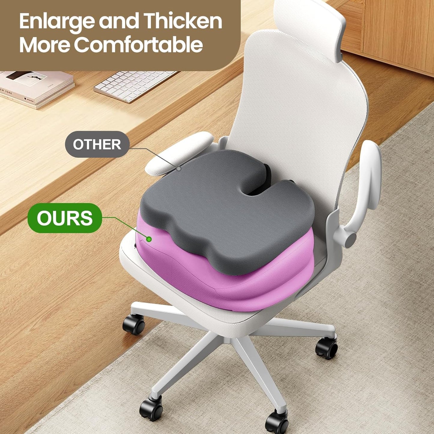 Benazcap Memory Foam Seat Cushion for Office Chair, Ergonomic Chair Cushions for Tailbone Pain Relief, Sciatica & Back Support, Office Chair Cushion & Car Seat Cushion