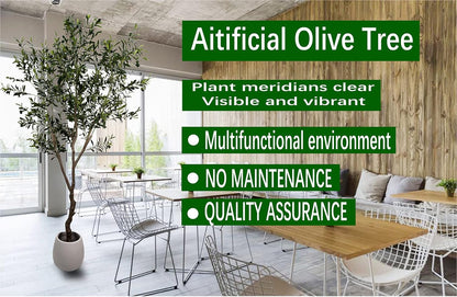 AfanD Artificial Tree Faux Olive Tree 8ft(92in,3200leaves) Tall Fake Olive Plant in Pot Fake Silk Tree Faux Plants Indoor
