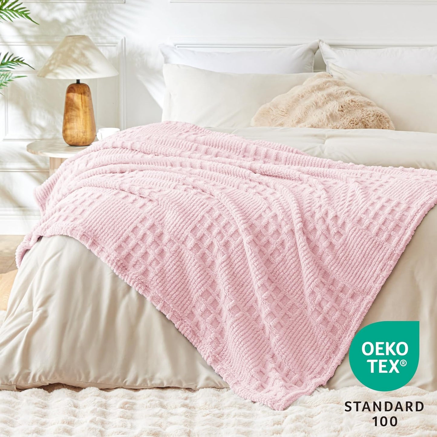 EXQ Home Fleece Throw Blanket for Couch or Bed - 3D Imitation Turtle Shell Jacquard Decorative Blankets - Cozy Soft Lightweight Fuzzy Flannel Blanket Suitable for All Seasons(50"×60",Beige)