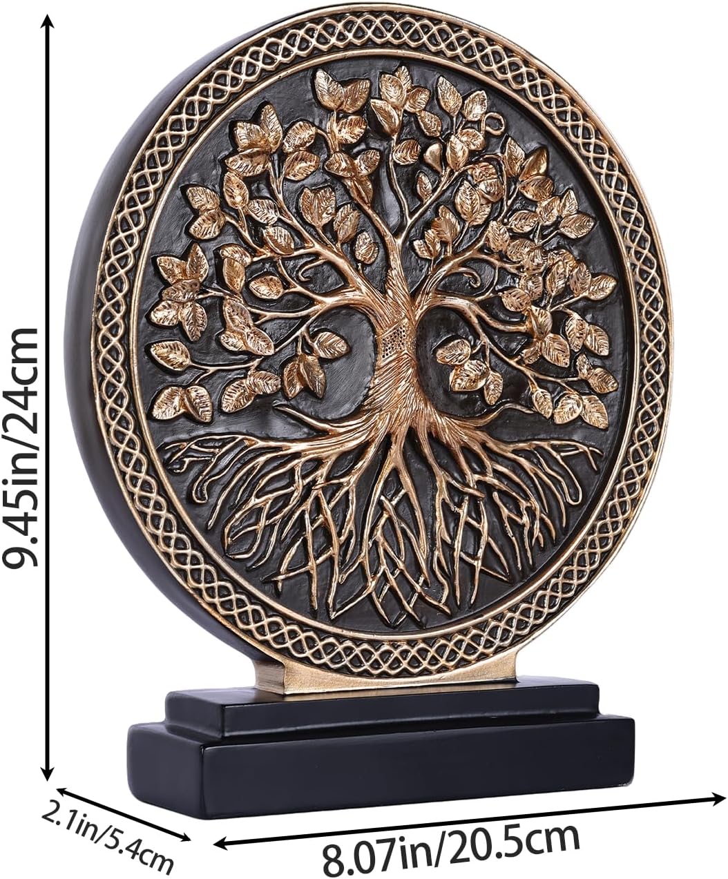 DOVDOV Abstract Circular Tree of Life Decorative Sculpture, Black and Gold Home Decor, Modern Art Home Accent Suitable for Office Shelves, Coffee Tables, and Above Cabinet Decorative Statue.