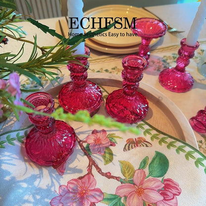 Glass Candlestick Holder,Striped Taper Candle Holders,Set of 6 Candle Stand for Table Centerpieces, Home Decor,Weddings,Festival and Parties (Clear Stripe Pattern)