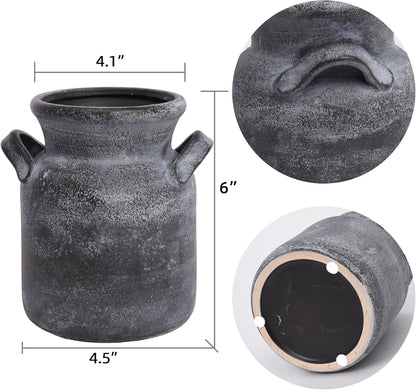 Quoowiit Ceramic Rustic Farmhouse Vase, Distressed Decorative Flower Vases for Home Decor, Ideal Shelf Decor, Green Boho Vase for Living Room Bedroom Kitchen Office Centerpiece Table Decorations