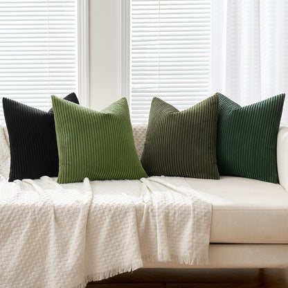 MIULEE Boho Farmhouse Sage Green Throw Pillow Covers 18x18 Inch Set of 4 Mordern Nordic Cushion Covers Soft Corduroy Spring Home Decor for Couch Bed Sofa Living Room Forest Green