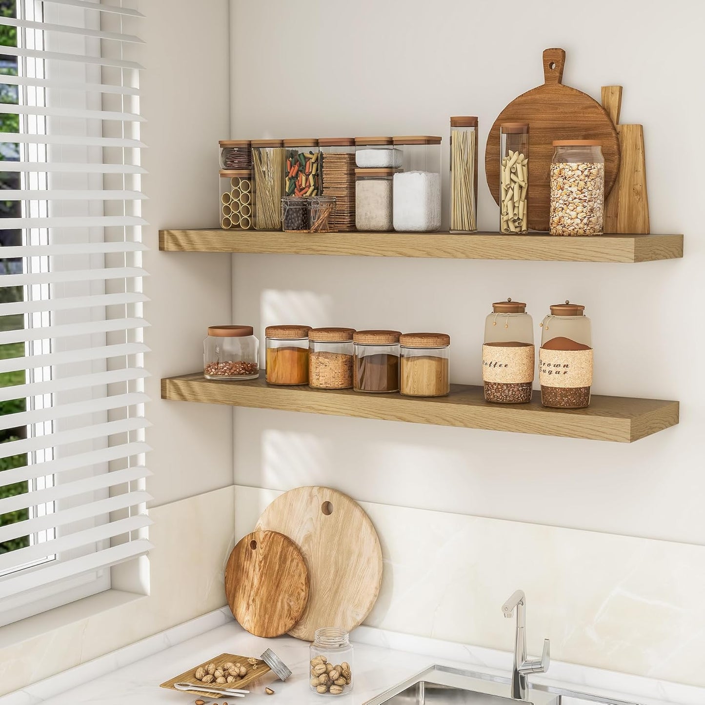 RICHFOCUS 72Inch Floating Shelves for Wall 2 Pack Shelves for Bedroom|Kitchen|Bathroom Wall Mounted Rustic Wood Floating Shelf with Invisible Brackets for Books|Storage|Decor, Rustic Brown