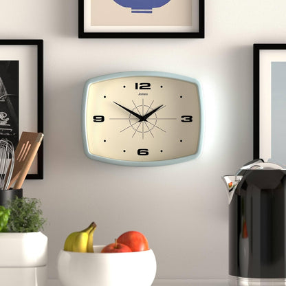 JONES CLOCKS® Movie wall Clock | Retro Rectangular Clock | 10 inch | Orange | Cool mid-Century Designer Look for Kitchen, Living Room or Office