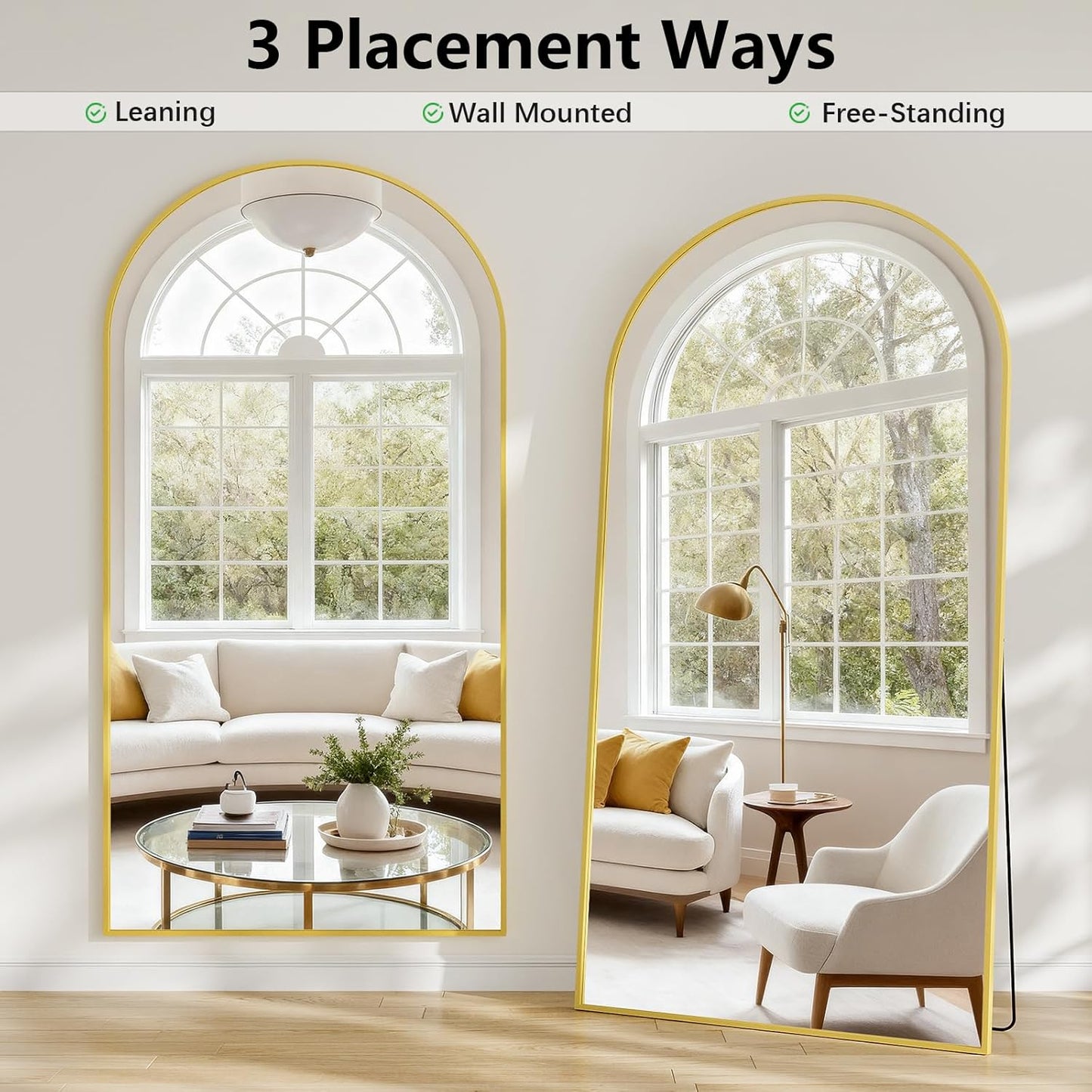 57" x 20" Arched Full Length Mirror - Wall Mounted/Floor Mirror Aluminum Alloy Frame Full Body Mirrors for Bathroom Living Room Bedroom and Entryway,Black