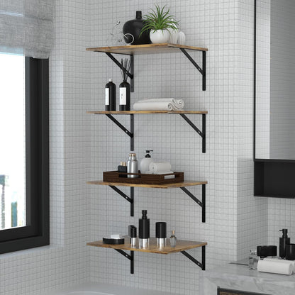Deep Floating Wall Shelves - 4 Sets of 12 Inch Wide Black Wood Shelves for Bathroom, Bedroom, Kitchen, Living Room