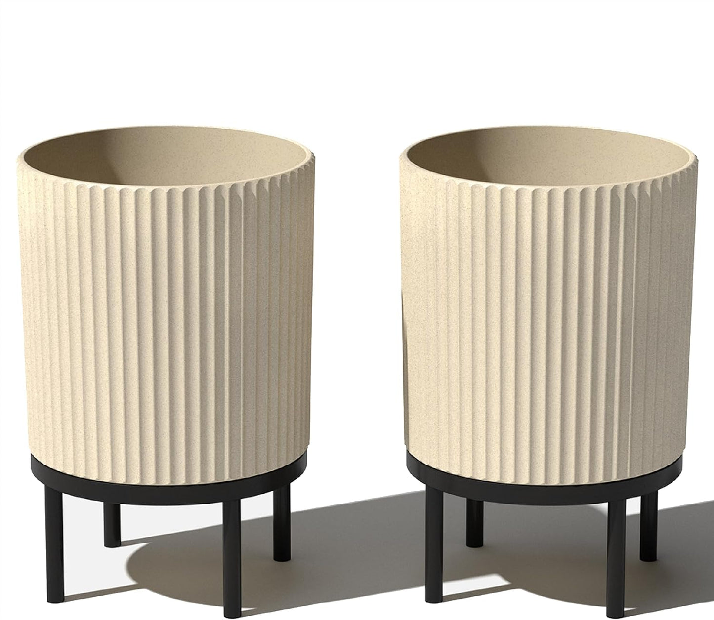 Veradek Demi Series Round Planter w/ Stand for Porch/Patio | Durable Plastic-Concrete & Wooden Stand | Modern Décor for Tall Plants, Flowers
