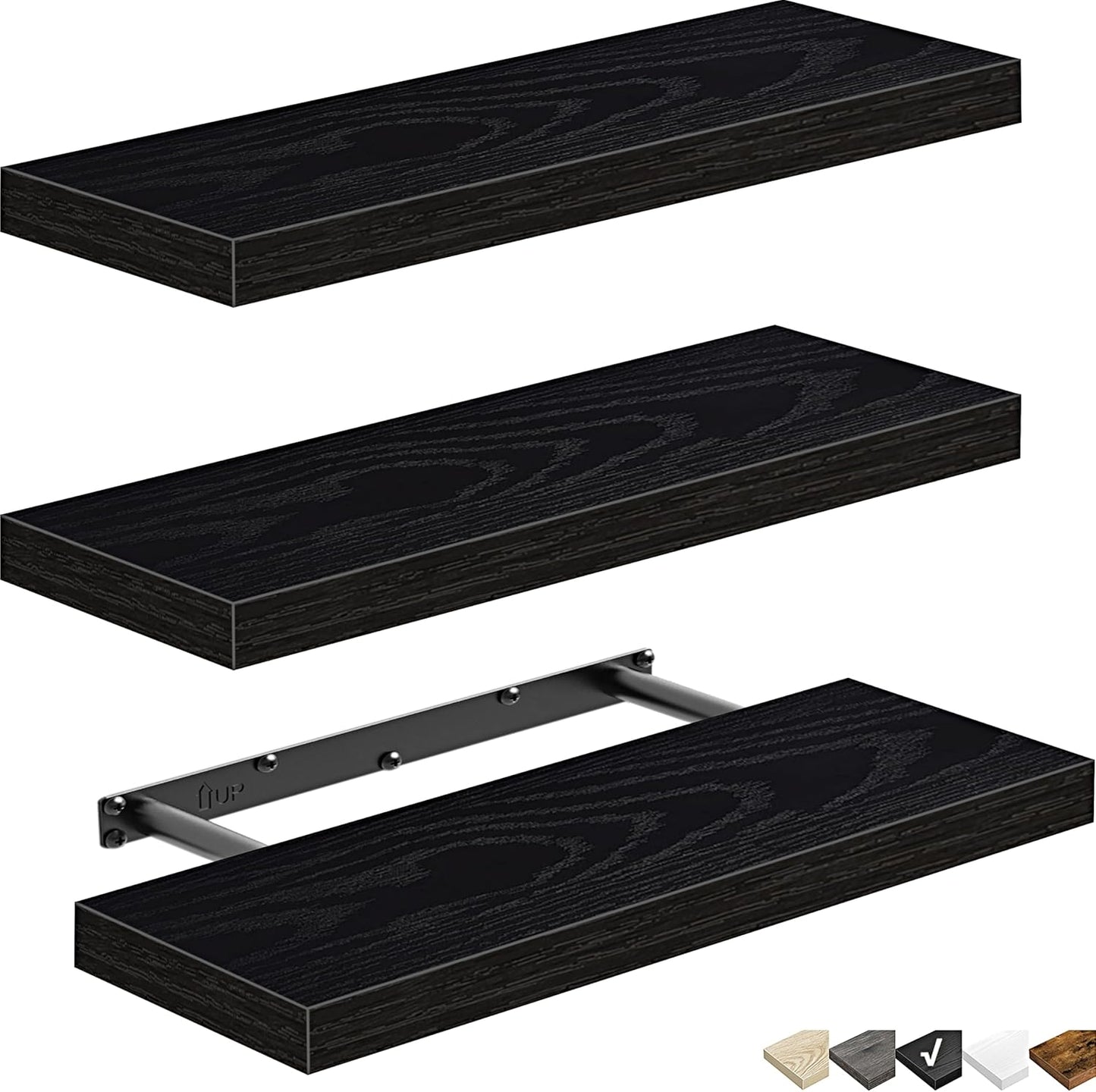 QEEIG Floating Shelves for Wall Bathroom Shelf Bedroom Kitchen Living Room Hanging Book Shelves Small Farmhouse Decor 16 inch Set of 3, Rustic Brown (015-BN3)