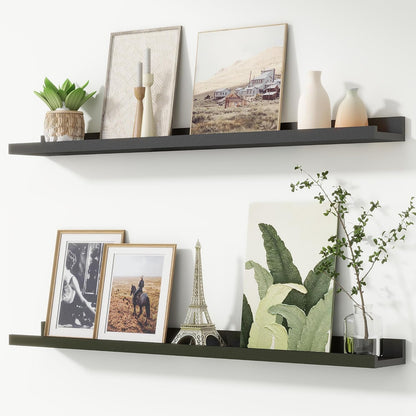 FLYJOE Picture Ledge Shelf, Floating Shelves Set of 2, 48 Inches Long Large Nursery Book Shelves for Toys Storage, Kids Bookshelf Wall Mounted for Living Room Bedroom Decor Books Photo Frames, Walnut