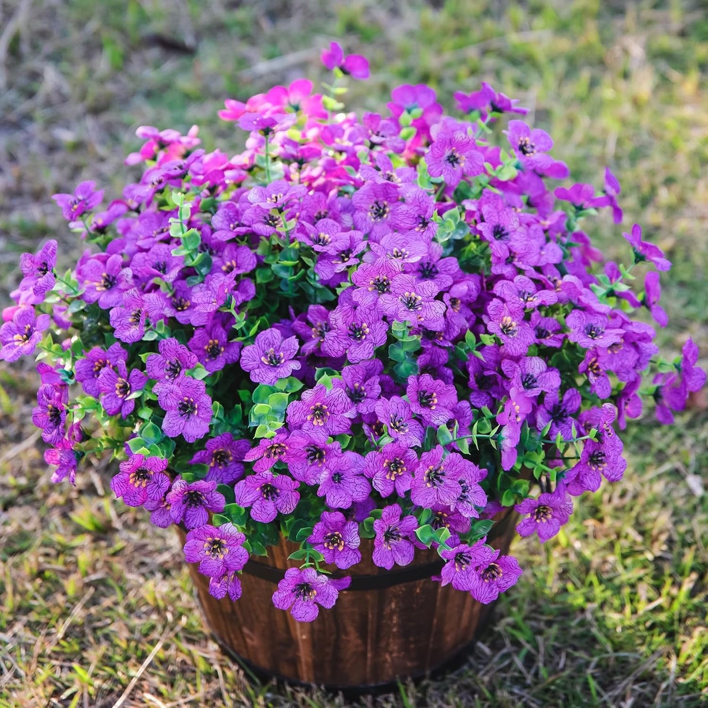 HyeFlora Artificial Flowers for Outdoor Indoor Garden Home Decoration, Faux Flower Daisy with Eucalyptus Leaves Fake Plants Greenery Boxwood Porch Patio, 12 Bundles (Mix Pink Red Purple Yellow)