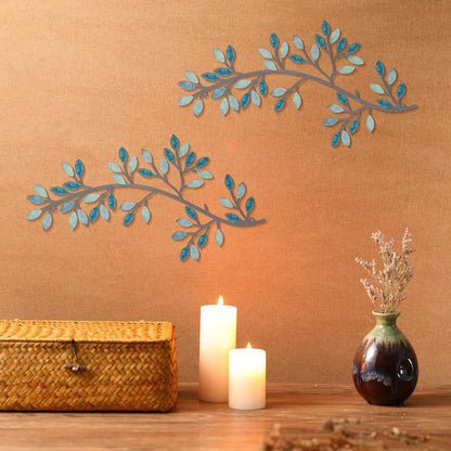 Hotop 2 Pieces Metal Tree Leaf Wall Decor Vine Olive Branch Leaf Wall Art Wrought Iron Scroll Sculptures Above the Bed, Living Room, Outdoor Decoration (Classic Style,Black)
