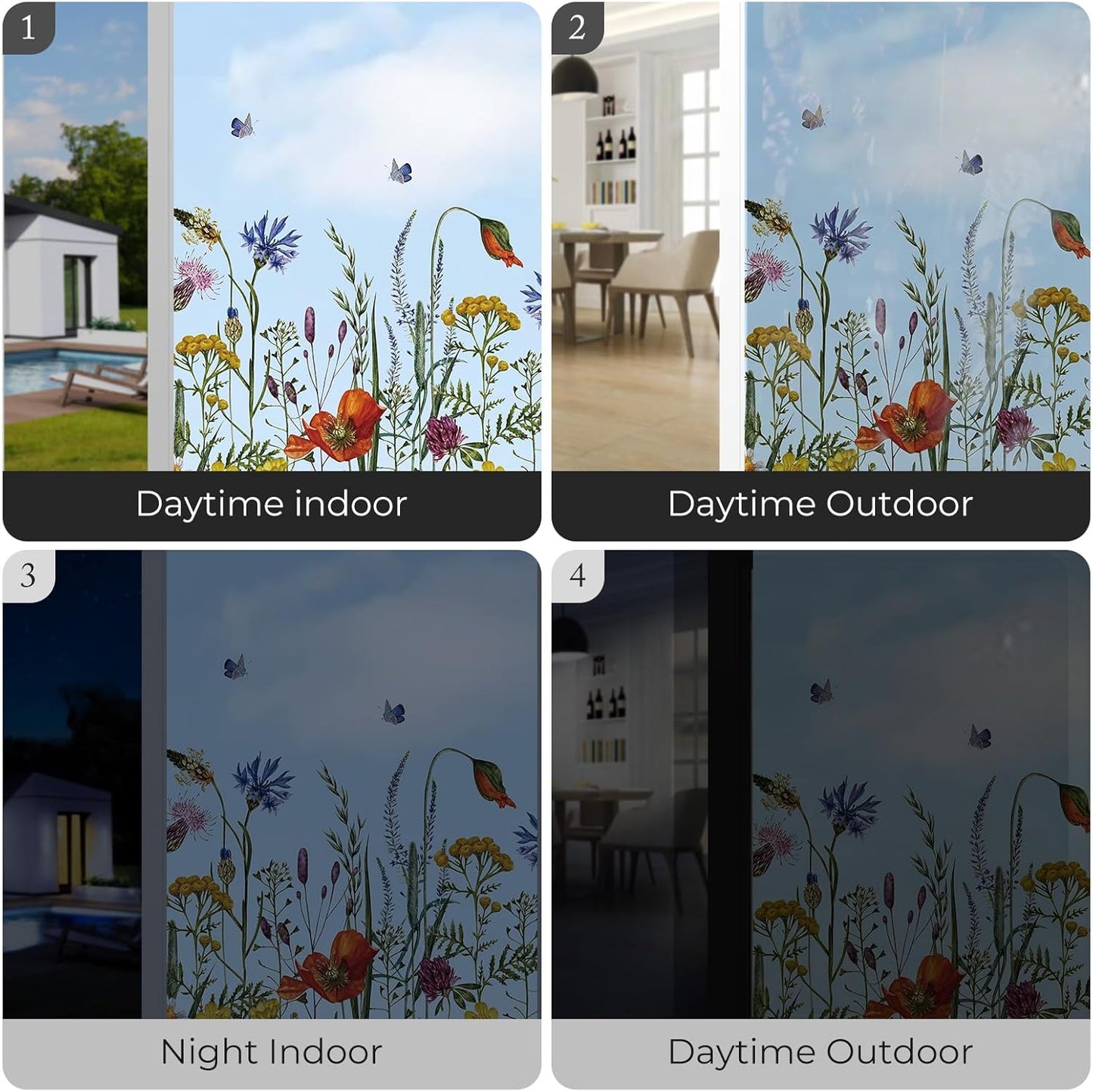 ADD.HERES Window Privacy Film,Colorful Floral Window Stickers,Removable DIY Bouquet Static Clings, Decals for Home School Office Party Supplies, Wildflower Reverie‌, 17.5 x 78.7 in