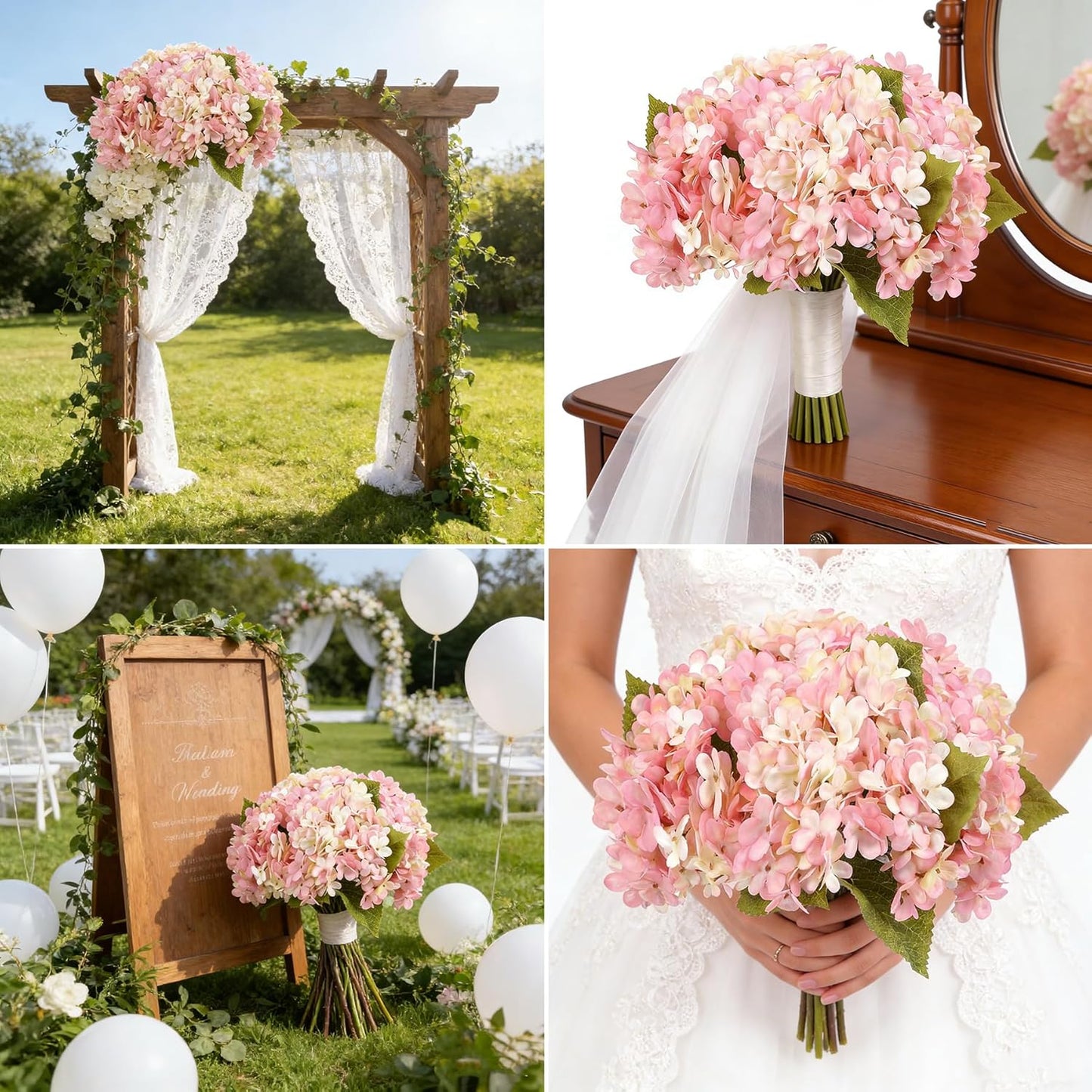Kimura's Cabin 6pcs White Hydrangea Artificial Flowers Silk Fake Hydrangeas Faux Hydrangea Flowers with Stems for Wedding Bouquets Arrangement Home Table Centerpieces Baby Shower Party Decoration