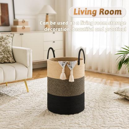Artfeel Laundry Basket,Woven Cotton Rope Laundry Hamper,60L for Decor Storage of Dirty Clothes,Toys and Blankets in Bathroom,Baby Room and Living Room