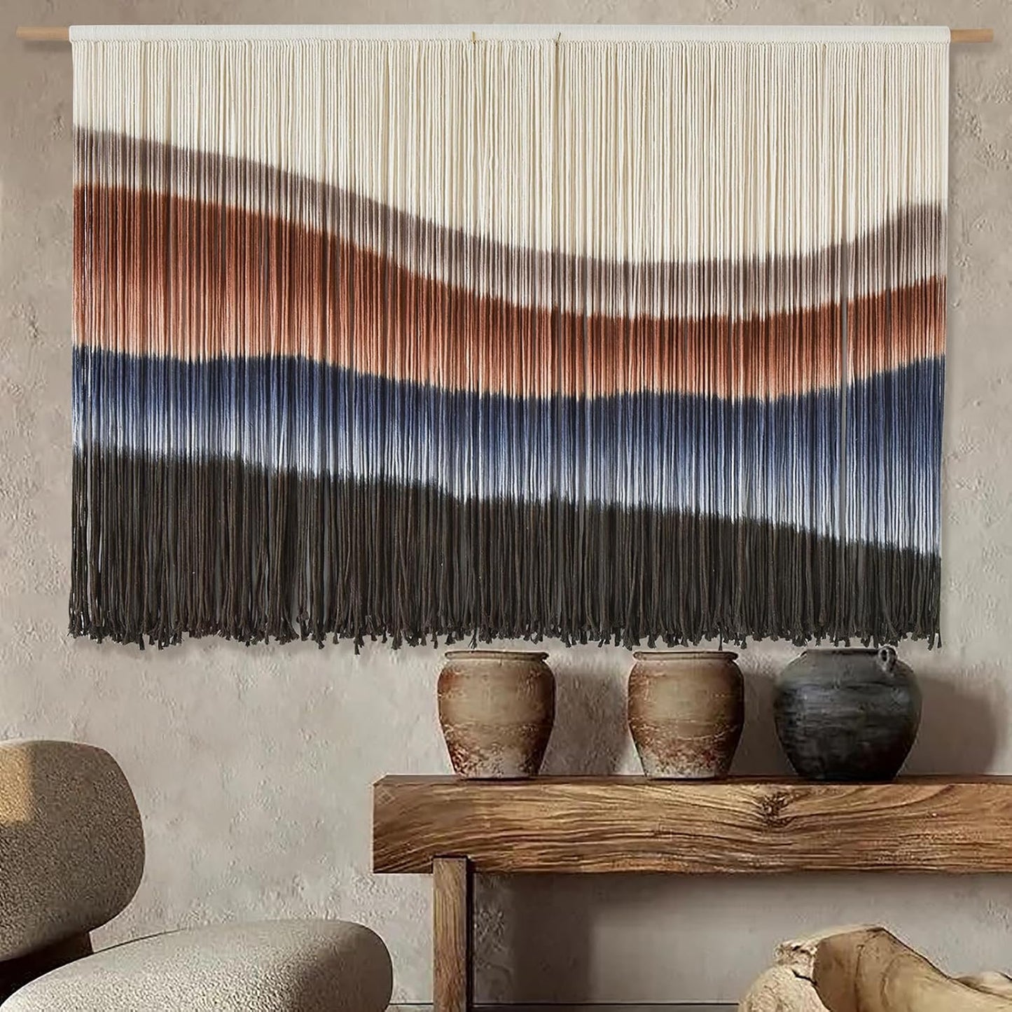 Flber Macrame Wall Hanging Macrame Wall Decor Large-Scale Tie-Dye Tapestry Living Home Room Wall Decor 57" Wx 35" L