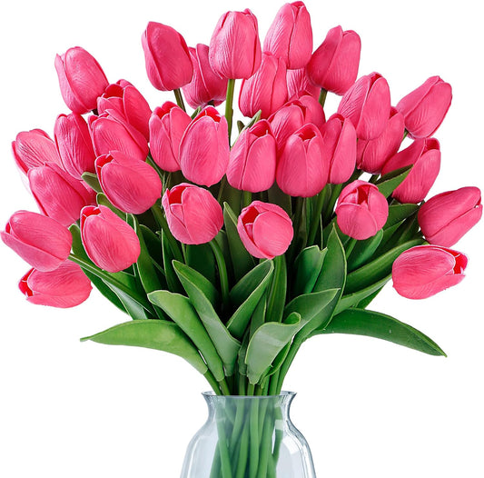 Sggvecsy 15 Pcs Fake Tulips Artificial Flowers Real Touch PU Faux Flowers Tulip Stems for Wedding Spring Bouquet Floral Arrangement Party Home Office Decorations for Mother's Day (Multi Colors)