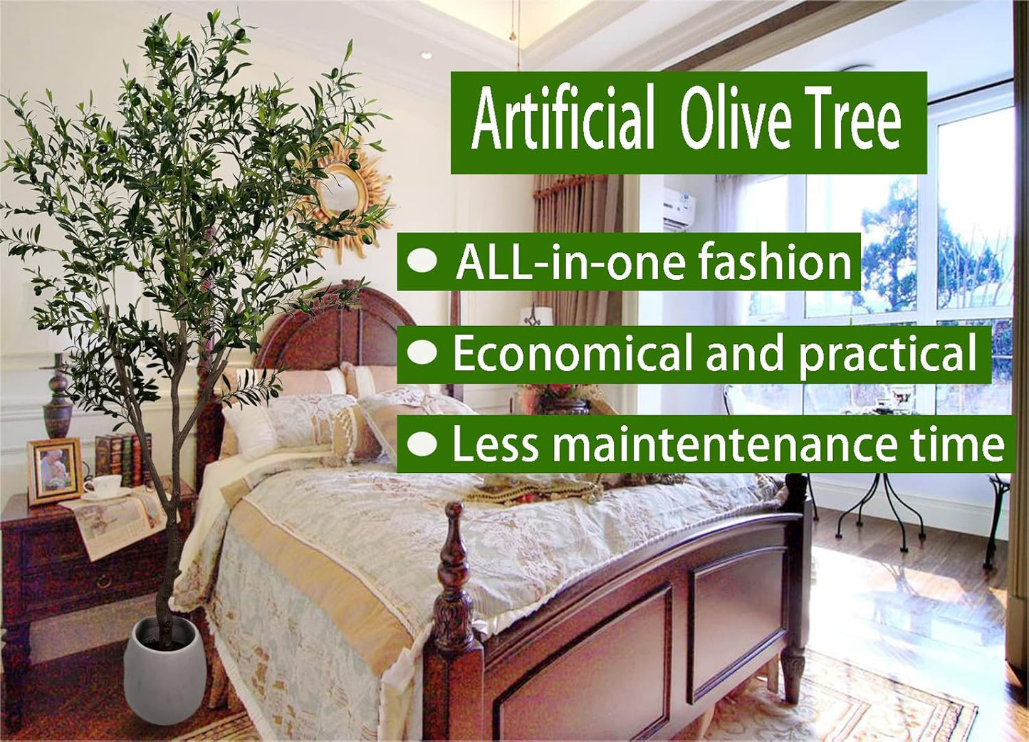 AfanD Artificial Tree Faux Olive Tree 8ft(92in,3200leaves) Tall Fake Olive Plant in Pot Fake Silk Tree Faux Plants Indoor