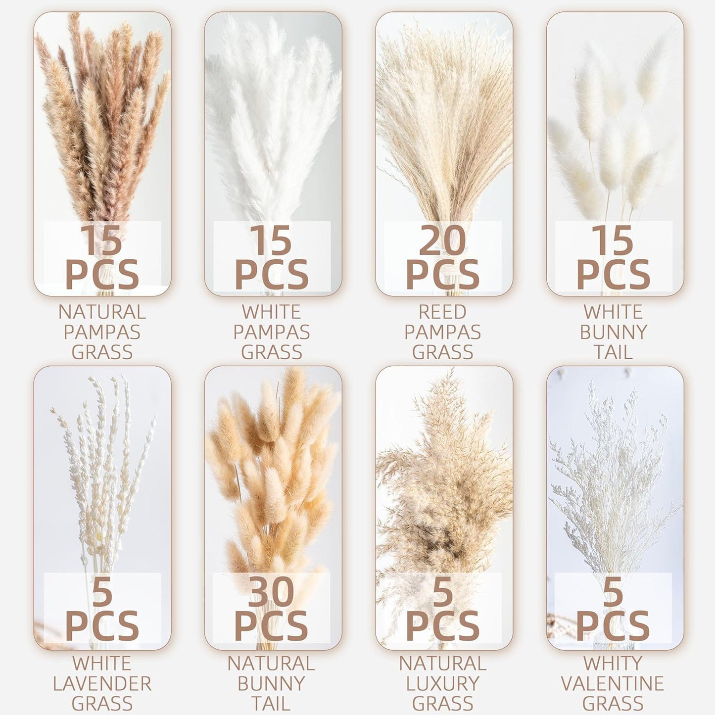 96PCS Natural Dried Pampas Grass Boho Home Decor Bouquet Phragmites Dried Flowers Bouquet for Wedding Floral Arrangements Living Room Decorations (96PCS)