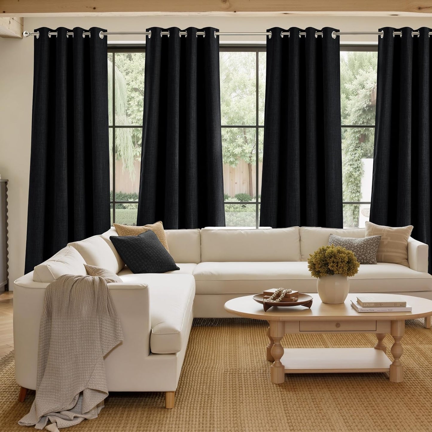 NICETOWN Halloween Pitch Black Solid Thermal Insulated Grommet Blackout Curtains/Drapes for Bedroom Window (2 Panels, 42 inches Wide by 63 inches Long, Black) - Colors E