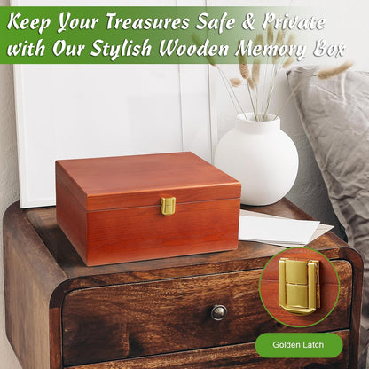 DRASTAR Wooden Keepsake Box, Large Acacia Storage Memory Box with a Hinged Lid for Crafts and Photo Storage