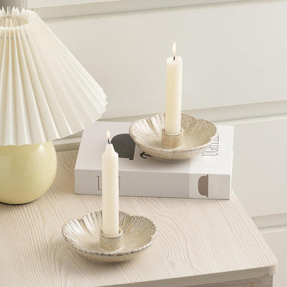 Ceramic Candlestick Holder， Candle Holder for Taper Candles,Incense, Santo Palo, Halloween Christmas Wedding Parties, Dining Room Home Decoration Display - Camel