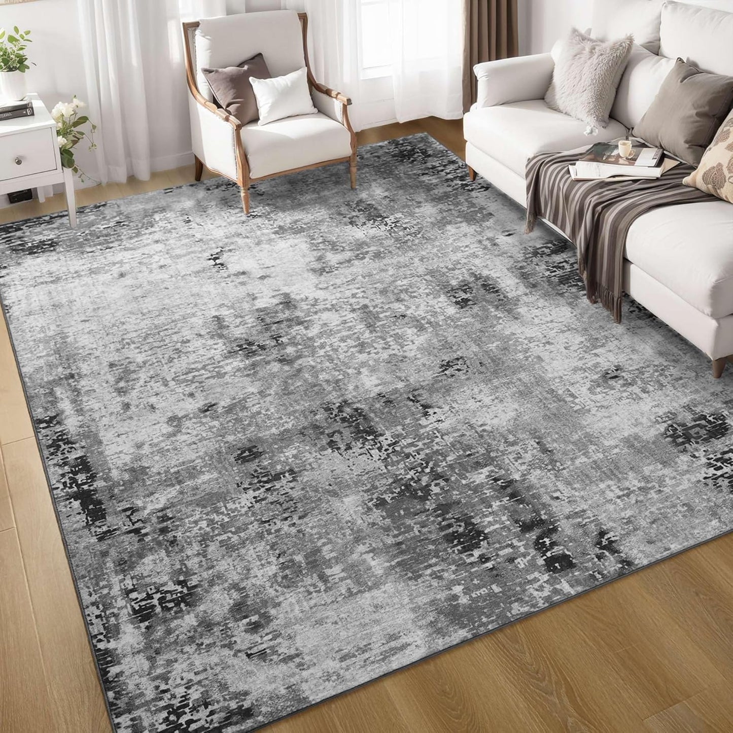 Ompaa 2x6 Rug Runners for Hallways Kitchen Runner Rug Non Slip Washable Grey Long Runner Rugs with Rubber Backing Soft Abstract Carpet Runner for Hallways, Kitchen, Bedroom, Bathroom, Entryway - Colors A