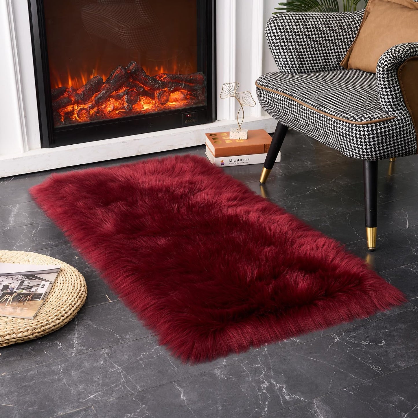 EasyJoy Ultra Soft Fluffy/Fuzzy Shaggy Area Rug Faux Fur Chair Cover Seat Pad for Bedroom Floor Sofa Living Room (2 x 6 ft Sheepskin, Beige)