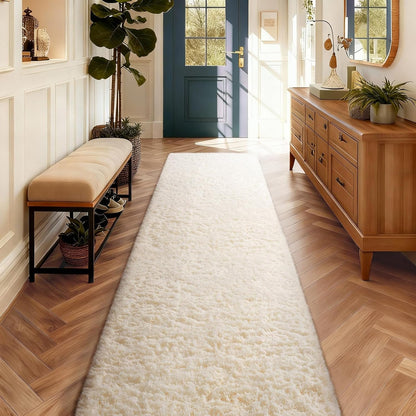 Ophanie Round Rugs 5Ft Ivory Circle Area Rug, Nursery Room Decor, Christmas Aesthetic Bedroom Home Circular Carpet 5 Foot, Fluffy Fuzzy Shag Plush Cream Living Room Rugs for Kids Boys Girls Teen Baby