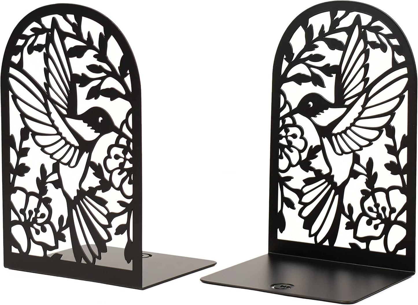 CNK Premium BookEnds - Heavy Duty Metal Book Stoppers for Home Office, Decorative Book Shelf Holders (Hummingbird Black)
