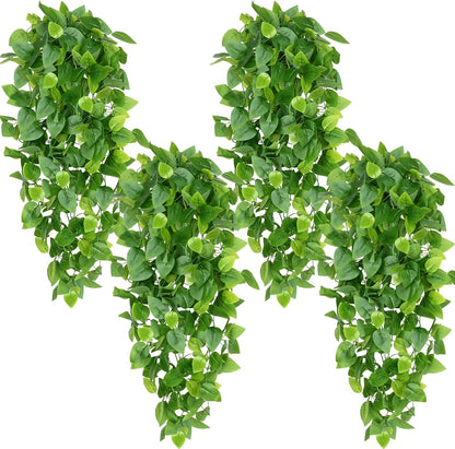 Waipfaru 4Pcs Fake Hanging Plants 2.7ft Fake Plants Eucalyptus Leaves UV Resistant Fake Vines Ivy Artificial Plants Outdoor Faux Plants Indoor Bedroom Living Room Boho Wall Porch Shelf Decor