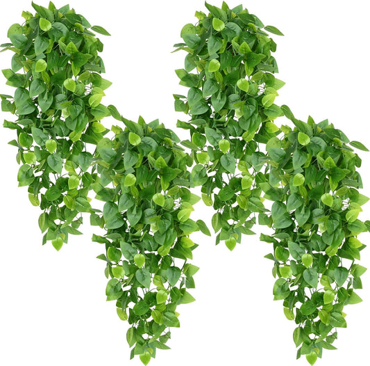 Waipfaru 4Pcs Fake Hanging Plants 2.7ft Fake Plants Eucalyptus Leaves UV Resistant Fake Vines Ivy Artificial Plants Outdoor Faux Plants Indoor Bedroom Living Room Boho Wall Porch Shelf Decor